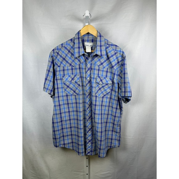 Wrangler Pearl Snap Vintage Short Sleeve Button Shirt Men's XL Blue - Picture 1 of 7